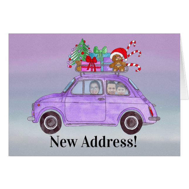 New Address Christmas car customisable photo card (Front Horizontal)