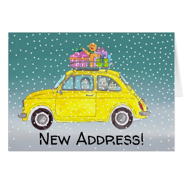 New Address Christmas car customisable photo card (Front Horizontal)