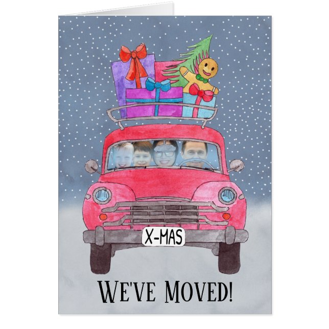 New Address Christmas car customisable photo card (Front)