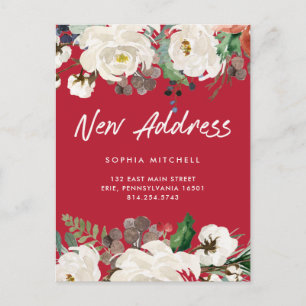 New Address Christmas Festive Red Floral Moving Announcement Postcard