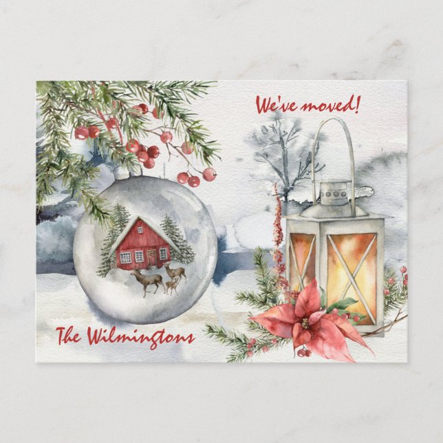 New Address Christmas Holiday Lantern Postcard (Front)