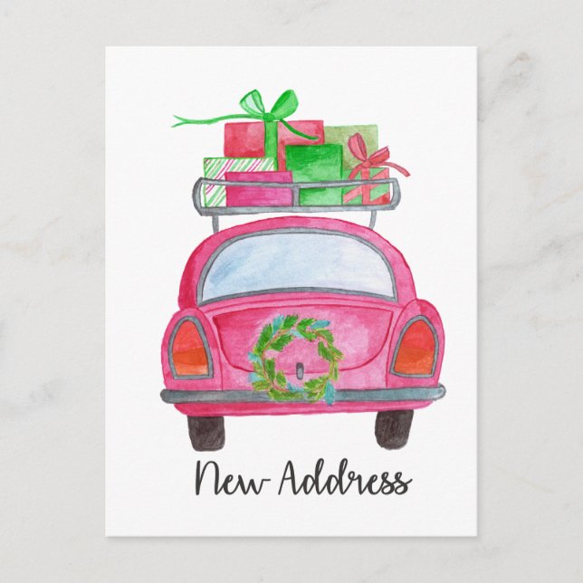 New address Classic Christmas Car Postcard (Front)