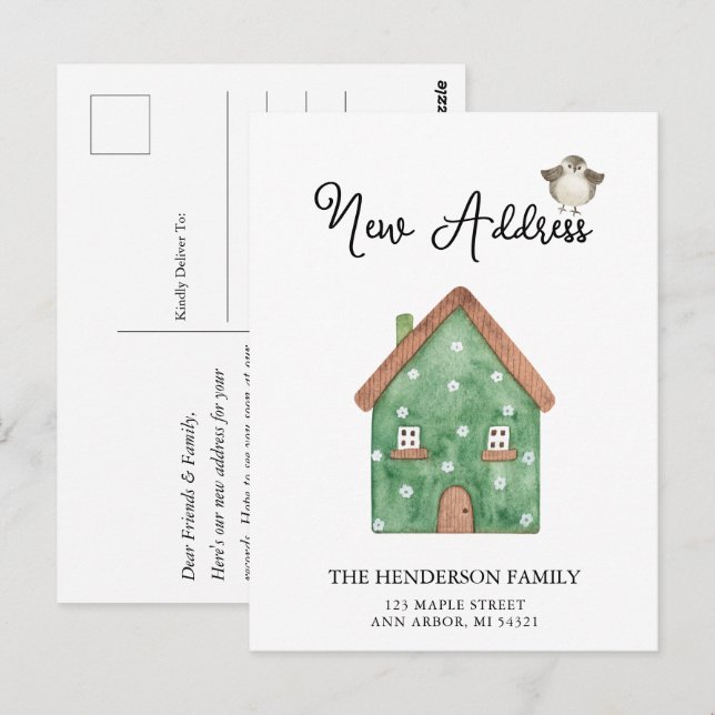 New Address Cute Home Moving Announcement Postcard (Front/Back)