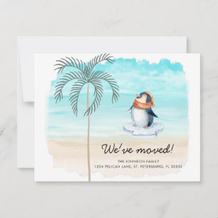 New Address Cute Penguin Florida Beach Fun Moving  Announcement