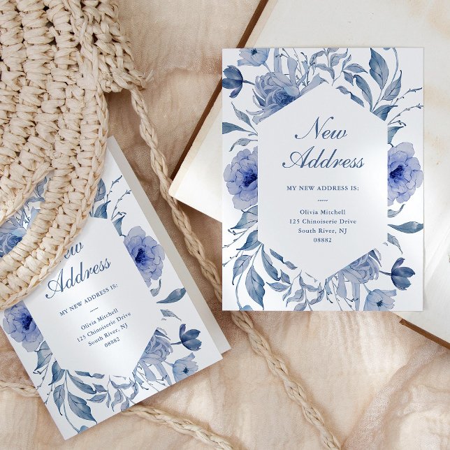 New Address | Dusty Blue Chinoiserie Floral Postcard (Creator Uploaded)