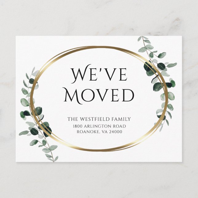 New Address Eucalyptus Gold Metallic Moving Announcement Postcard (Front)