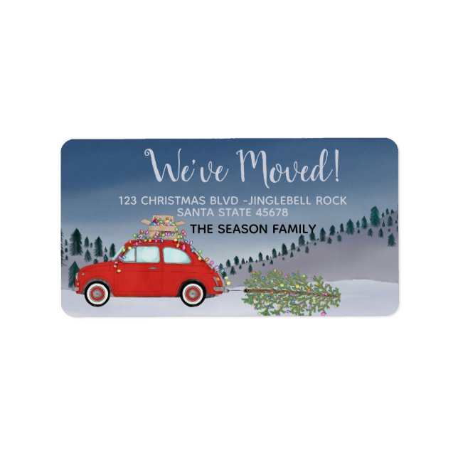 New Address Fiat 500 Christmas tree Watercolor Label (Front)