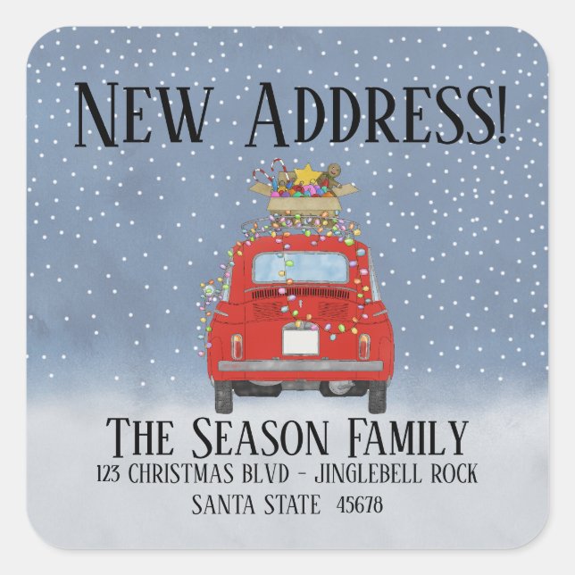 New Address Fiat 500 with Lights Square Sticker (Front)