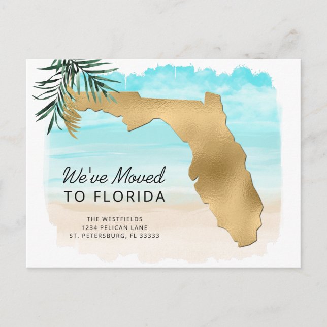 New Address Florida Map Beach Scene Moving Announcement Postcard (Front)