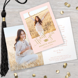 New Address & Graduation Photo Blush Pink & Gold Thank You Card
