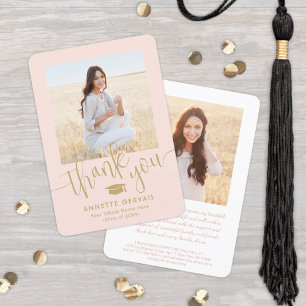 New Address & Graduation Photo Blush Pink & Gold Thank You Card