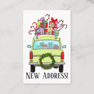 New Address Green Car with Christmas Gifts Business Card