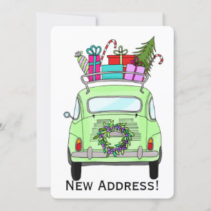 New Address green Retro Fiat 500 Christmas Gifts Invitation