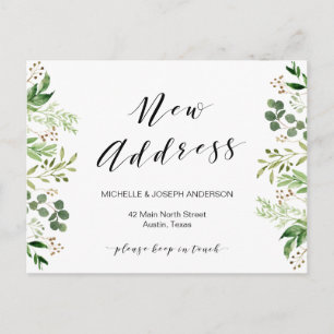 New Address, Greenery Moving Announcement Postcard