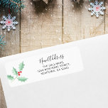 New Address Holly Return Address<br><div class="desc">This return address label is decorated with watercolor green holly and red berries.
Easily customisable.
Use the Customise Further option to change the text size,  style,  or colour if you wish.
Because we create our artwork you won't find this exact image from other designers.
Original Watercolor © Michele Davies.</div>