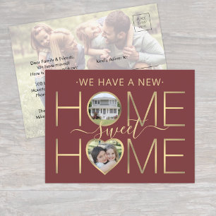 New Address Home Sweet Home Burgundy & Gold Photo Announcement Postcard