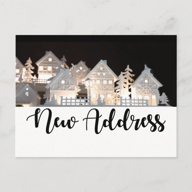 New Address Illuminated Christmas Houses Postcard (Front)