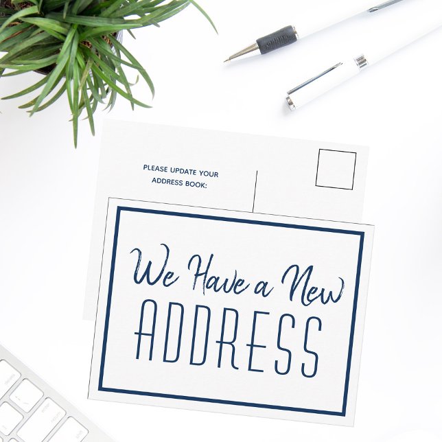 New Address Minimalist Navy Blue White Chic Announcement Postcard (Creator Uploaded)