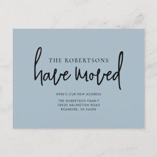 New Address Modern Calligraphy Dusty Blue Moving Announcement Postcard