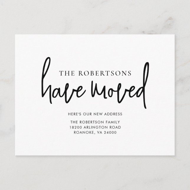 New Address Modern Calligraphy Minimalist Moving Announcement Postcard (Front)