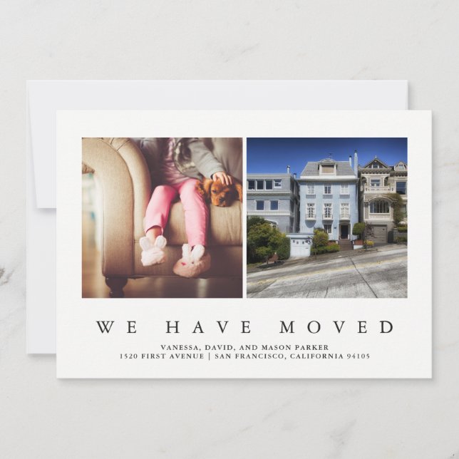 New Address | Modern Minimalist Two Photo Announcement (Front)