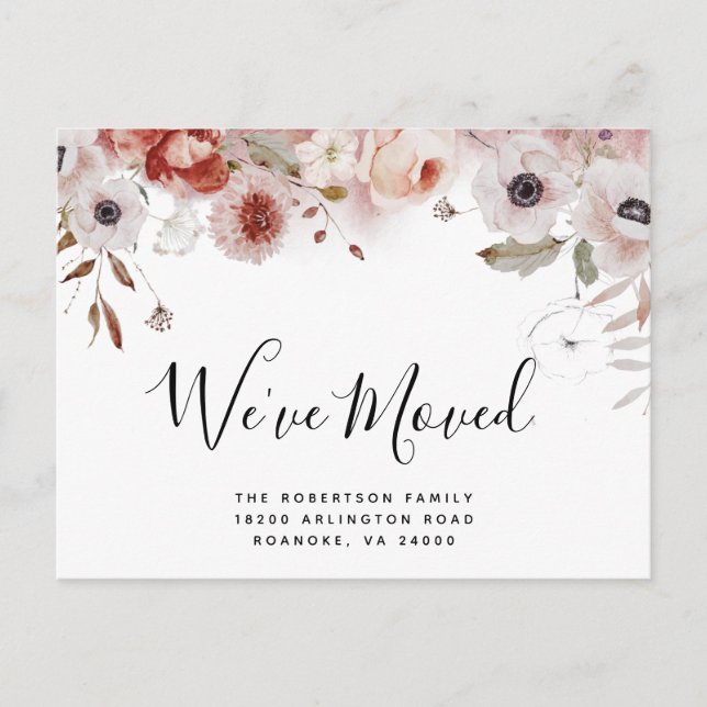 New Address Moody Floral Fall Colours Moving Announcement Postcard (Front)