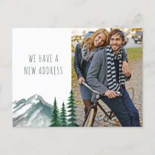New Address Mountain Forest Pine Photo Moving Holiday Postcard
