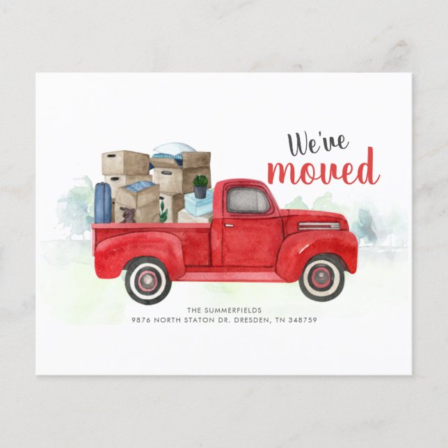 New Address Moving Announcement Watercolor Truck (Front)