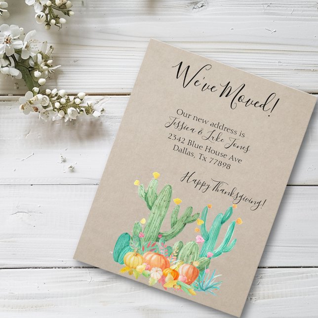 New Address Notice Moving Thanksgiving Cactus Announcement Postcard (Creator Uploaded)