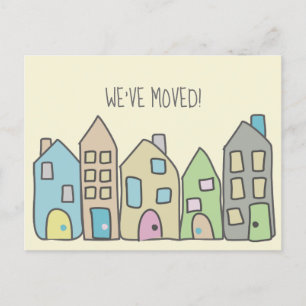 New Address Postcards Hand Drawn Doodle Houses