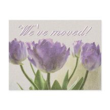 New address postcards with purple tulips print