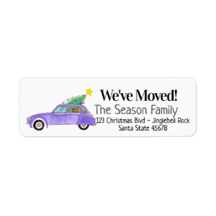 New Address Purple Car with Christmas Gifts