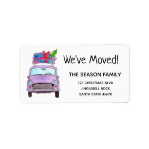 New Address Purple Car with Christmas Gifts Label