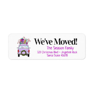 New Address Purple Car with Christmas Gifts Label