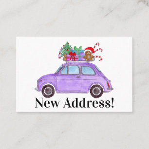 New Address Purple Fiat 500 with Christmas Gifts Business Card