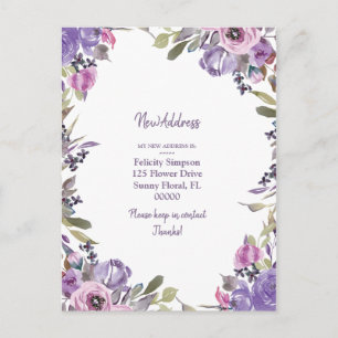 New Address Purple Floral Moving Notification Postcard