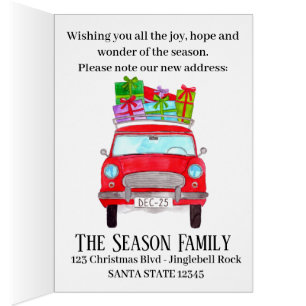 New Address Red Car Christmas Gifts Watercolor