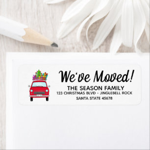 New Address Red Car with Christmas Gifts