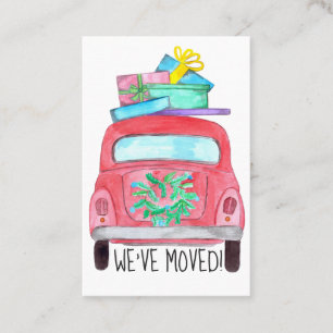 New Address red Car with Christmas Gifts Business Card