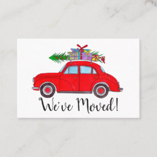 New Address Red  car with Christmas gifts Business Card