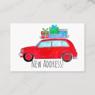 New Address Red Car with Christmas Gifts Business Card