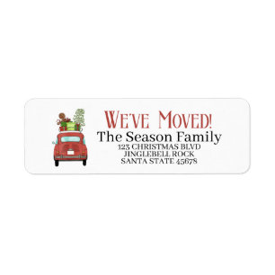 New Address Red car with Christmas Gifts Label