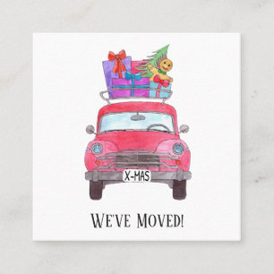 New Address Red Car with Christmas Gifts Square Business Card
