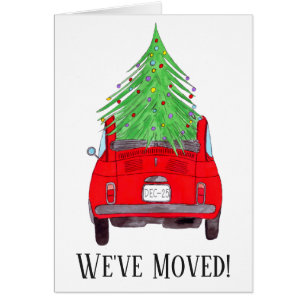 New Address Red Car with Christmas Tree