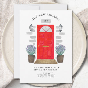 New Address Red Door Watercolor Lavender Announcement