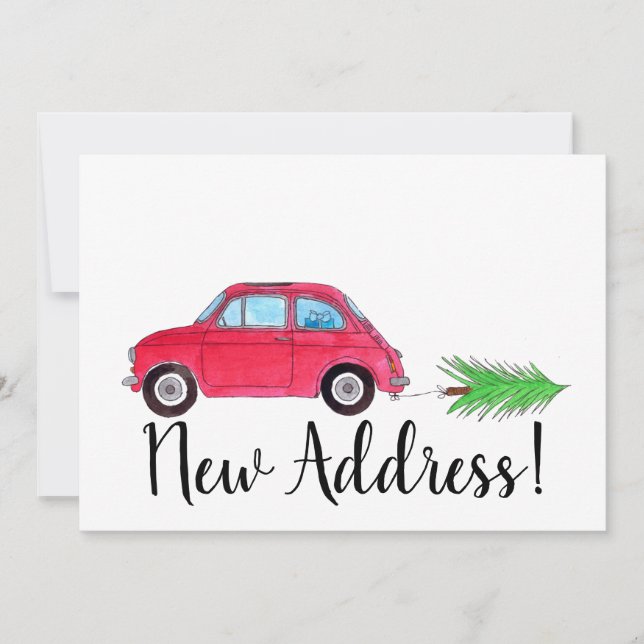 New Address Red Fiat 500 with Christmas tree Invitation (Front)