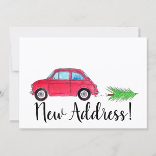 New Address Red Fiat 500 with Christmas tree Invitation