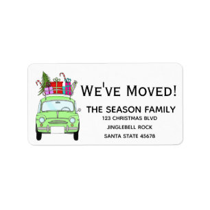 New Address Retro Fiat 500 with Christmas Gifts Label