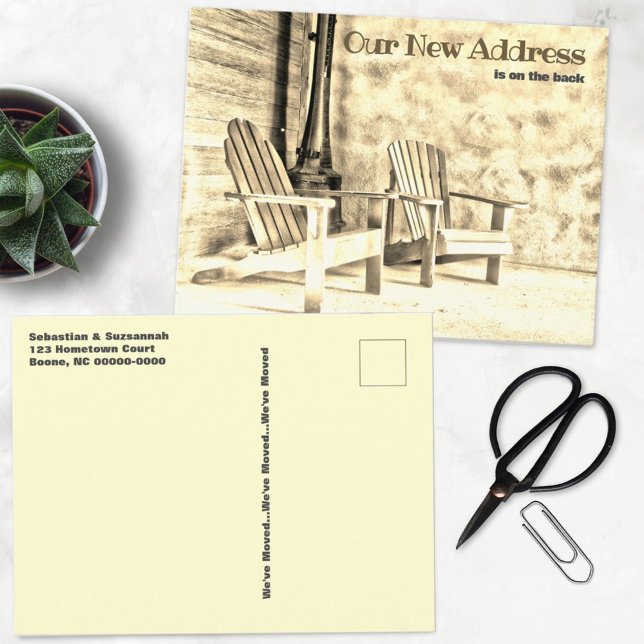 New Address Sepia Tone Adirondack Chairs Porch Postcard (Creator Uploaded)