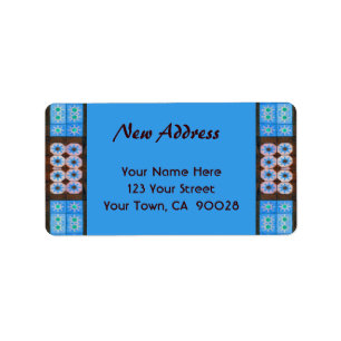 New Address Turquoise Brown Tile Pattern Label